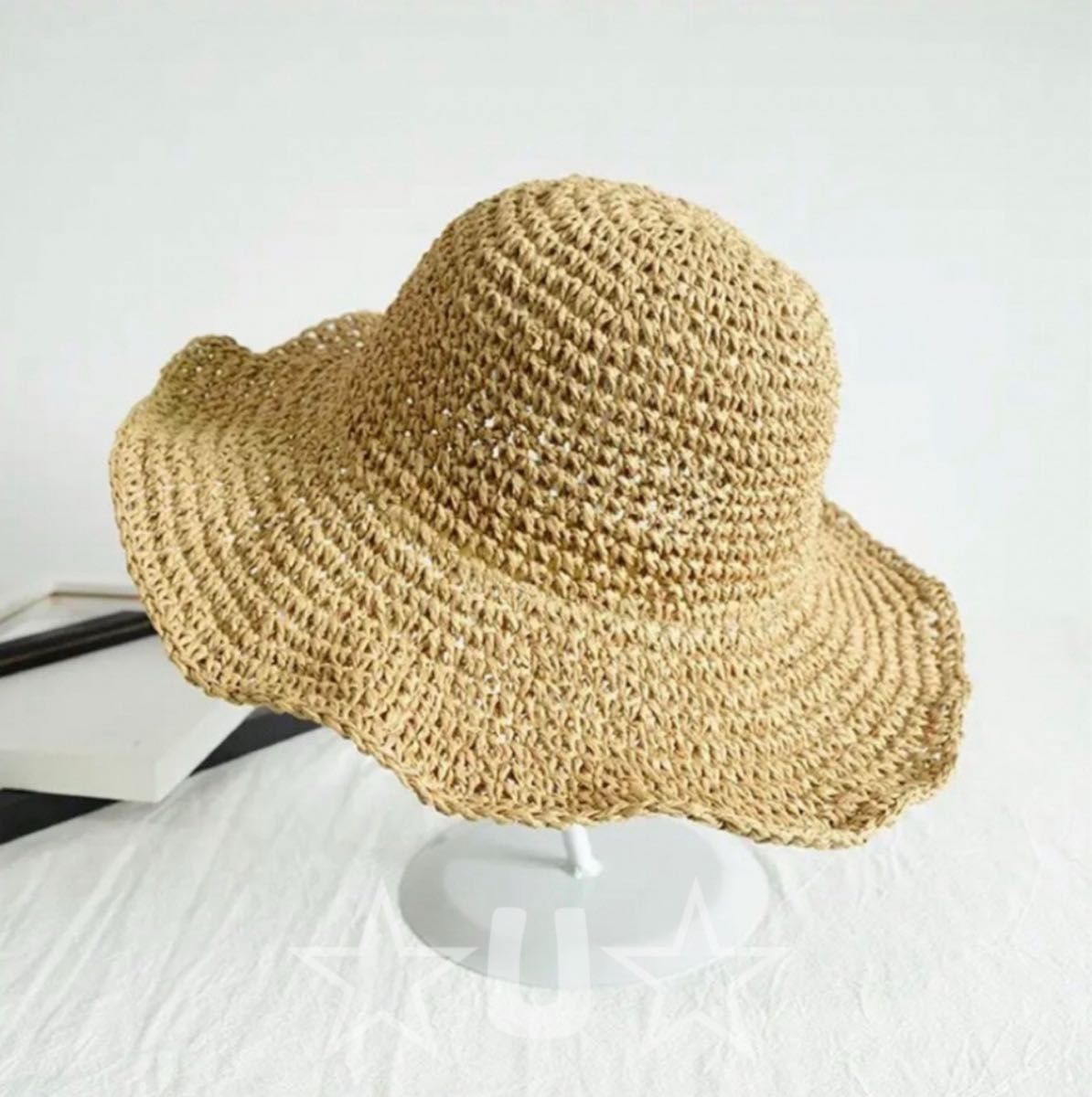 麦わら帽子　ストローハット　女優帽　UVカット　紫外線対策　つば広　折りたたみ つば広 日焼け止め