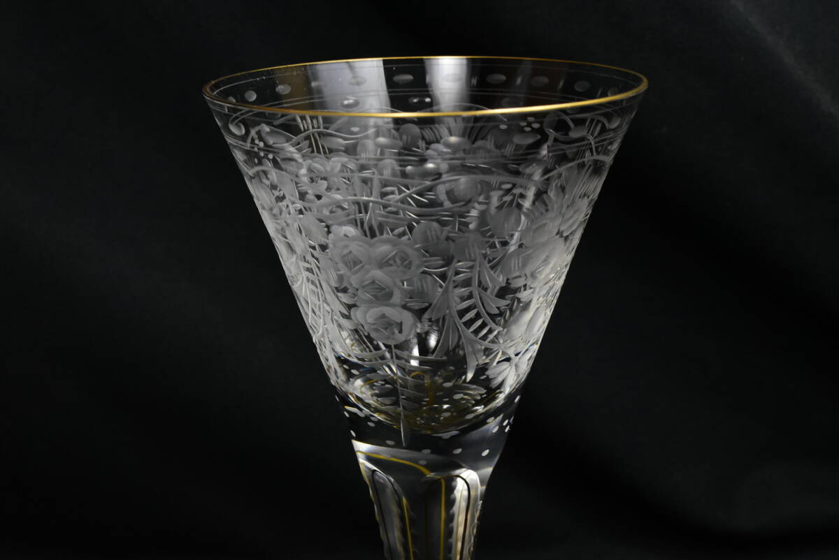 Moser モーゼル　マハラニ　金彩　ワイングラス　2客　ペアセット　クリスタルガラス　チェコガラス_画像4