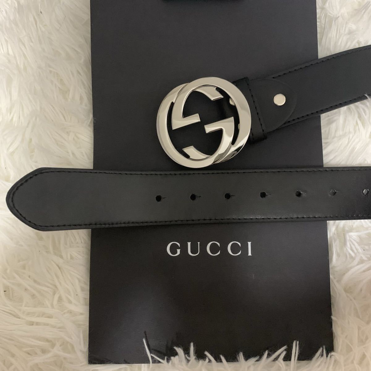 1円～ ほぼ未使用 GUCCI グッチ インターロッキング GG ブラック メンズ レディース 正規品 良品 ベルト シルバー バックル ユニセックス_画像8