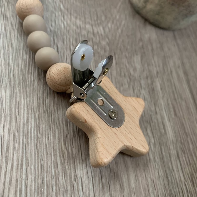 # new goods # pacifier holder [..] wooden [ beige group ] sombreness color popular silicon clip 