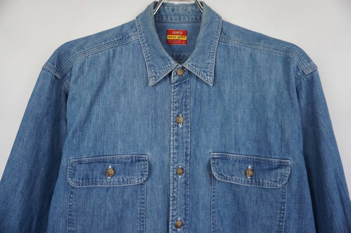 A308/LEVI'S WORK WEAR/リーバイスワークウェア/93s/日本製/54730-07/コットンデニムワークCPOシャツ/ワークウェア/メンズ/Lサイズ_画像3