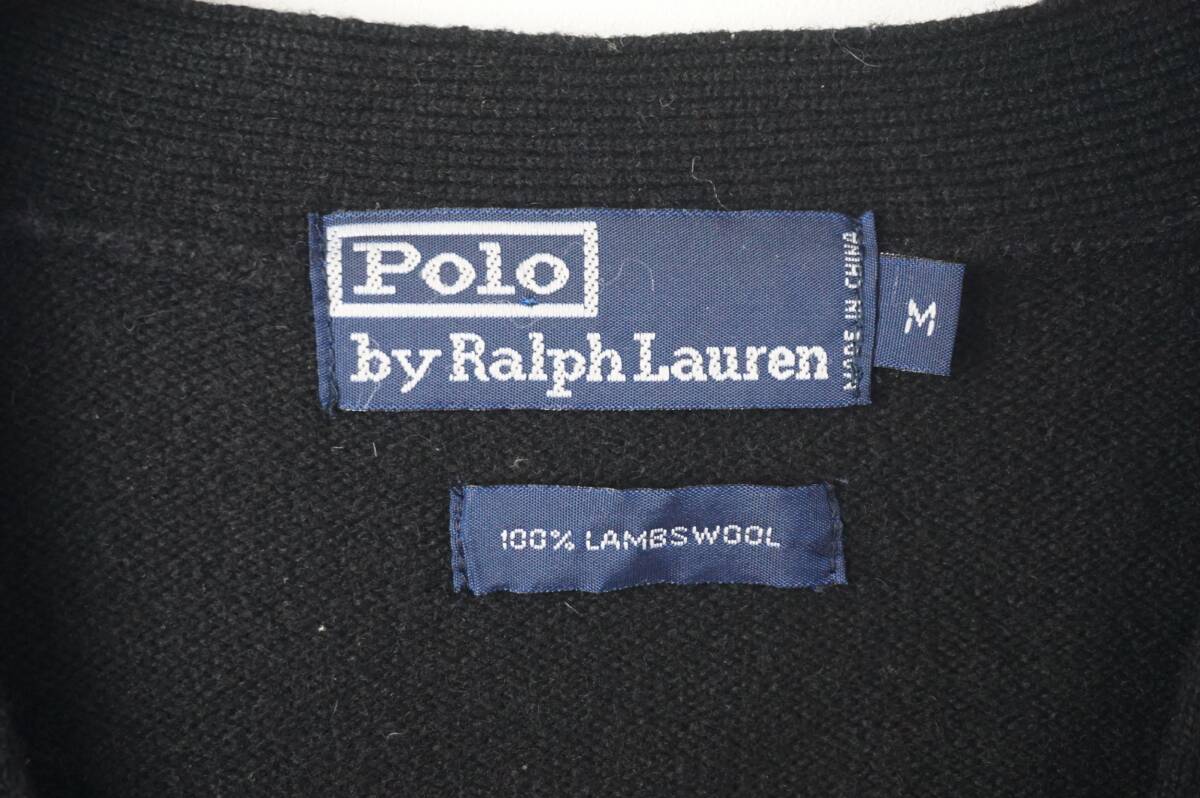 A482/POLO by Ralph Lauren/ポロラルフローレン/ワンポイント/ラムウールカーディガン/メンズ/Mサイズ/ブラック_画像5