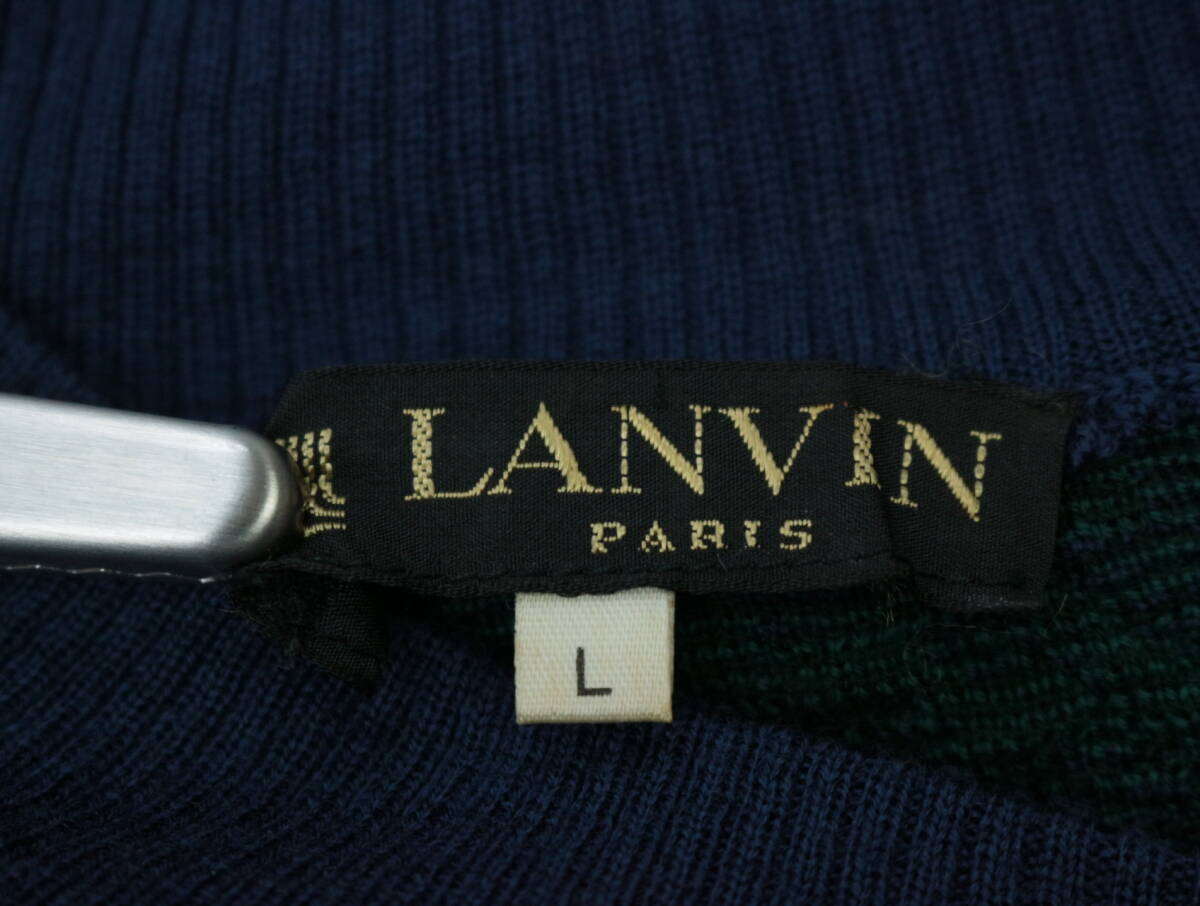 A817/LANVIN PARIS/ランバン/スイス製/ウールジャガードニットチュニックセーター/Vネック/マルチカラー/メンズ/Lサイズ_画像4