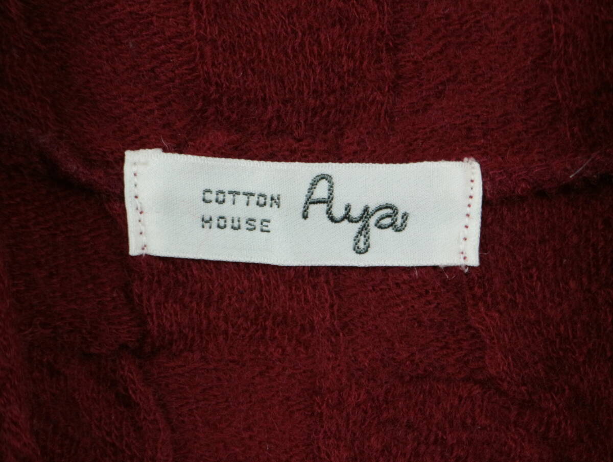 A963/Cotton House Aya/コットンハウス アヤ/日本製/縮絨ウール/しわ加工/ショールカラーニットベスト/レッド系/レディース/Mサイズ_画像4