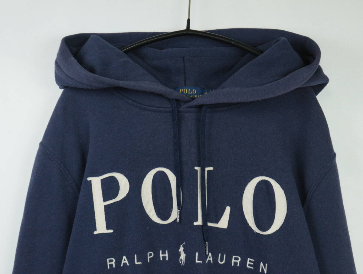 B113/POLO Ralph Lauren/ポロラルフローレン/ビッグプリント/フードスウェットパーカー/ネイビー系/メンズ/Mサイズの画像3