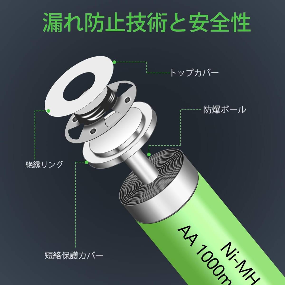 単3形 電池 充電式 ニッケル水素電池1000mAh 1.2V 8本入 約1000回繰り返し充電可能 単三 3電池 充電池 ソー_画像3