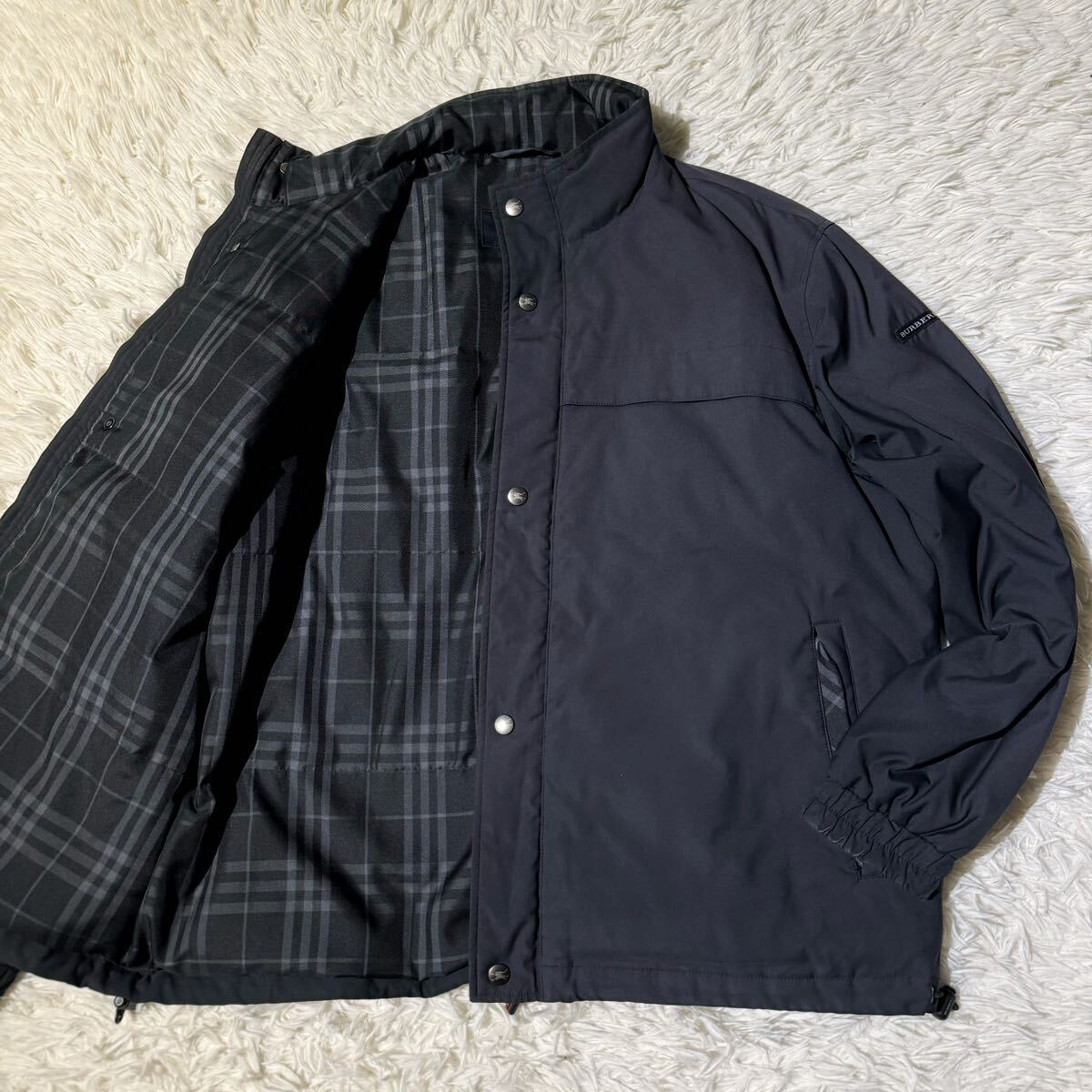 希少/Lサイズ◎BURBERRY GOLF バーバリー ゴルフ ダウンジャケット メンズ アウター ホースロゴ 黒 ブラック 裏地チェック ナイロンの画像1