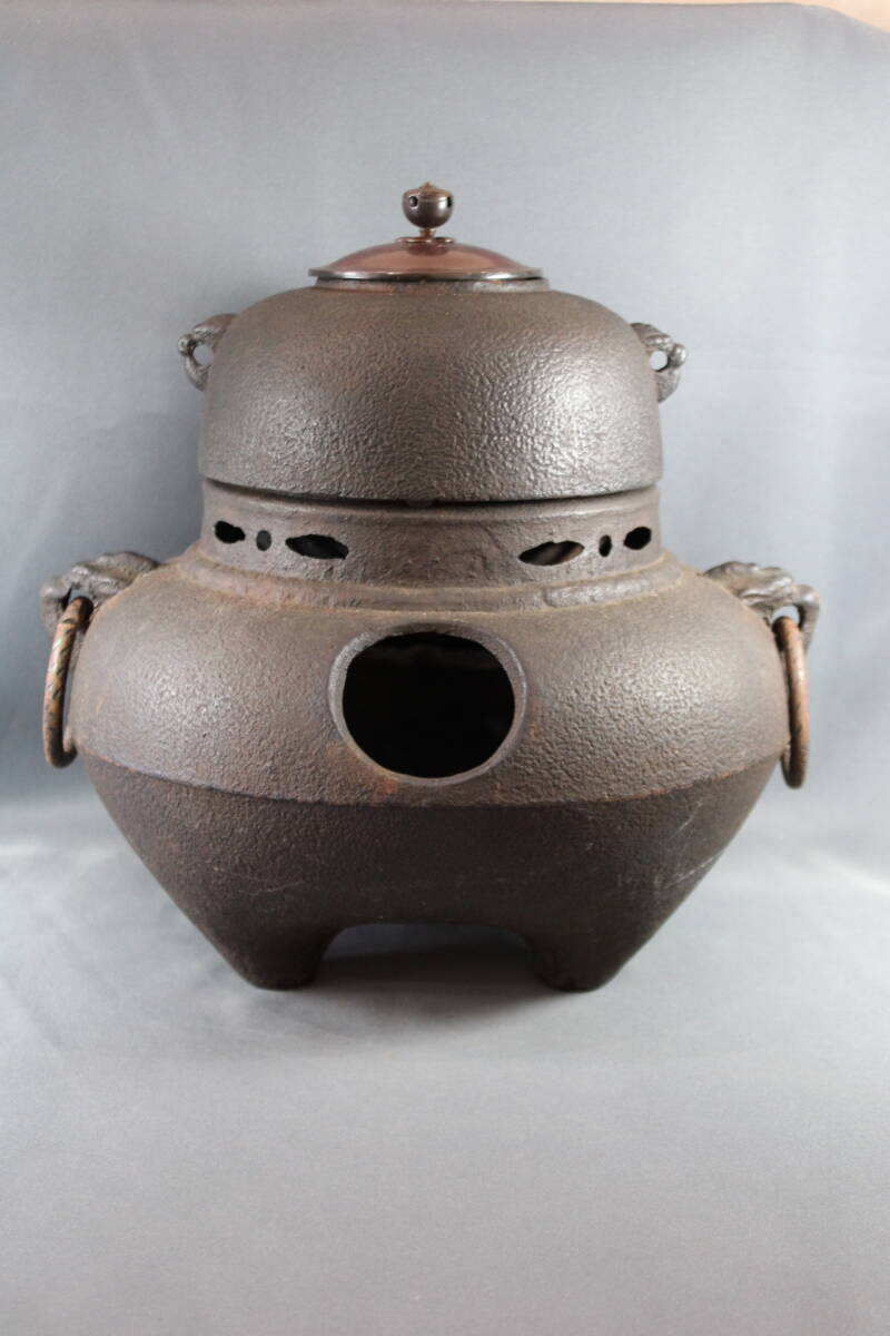 茶道具　風炉釜　茶釜　龍敏堂造　鬼面小　鉄製　鉄釜　鉄器　茶道　古美術_画像3