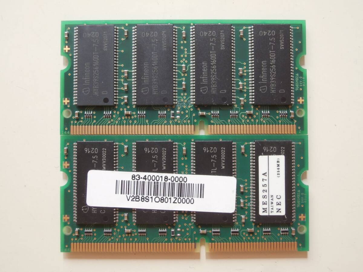SO-DIMM PC133 CL3 144Pin 256MB×2 pieces set infineon chip Note for memory 