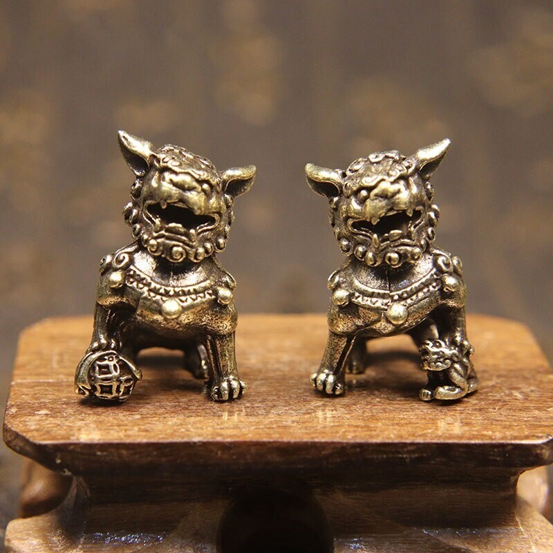 2個 獅子 狛犬 守護 置物 置き物 銅製 銅の画像3