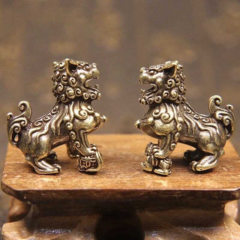 2個 獅子 狛犬 守護 置物 置き物 銅製 銅の画像2