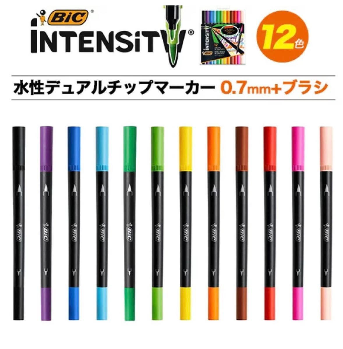 ビック　筆ペン　デュアルチップマーカー　12色　12本 筆ペン　サインペン　筆記用具　文房具　文具　アート　美術　芸術　カラー