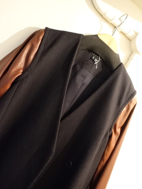 ◎Theory ロング丈ジャケット 2ＷAY 袖レザー コート サイズS セオリー 茶濃紺の画像2
