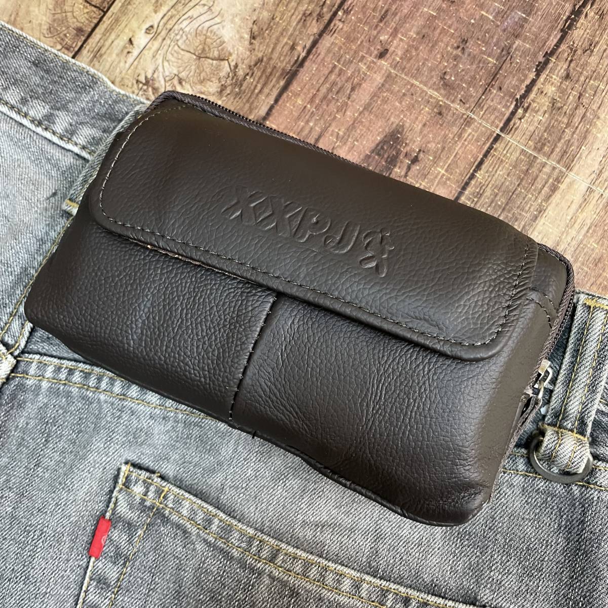  new goods original leather waist bag belt pouch mobile telephone smartphone bag iPhone bag digital camera camera case dark brown free shipping 