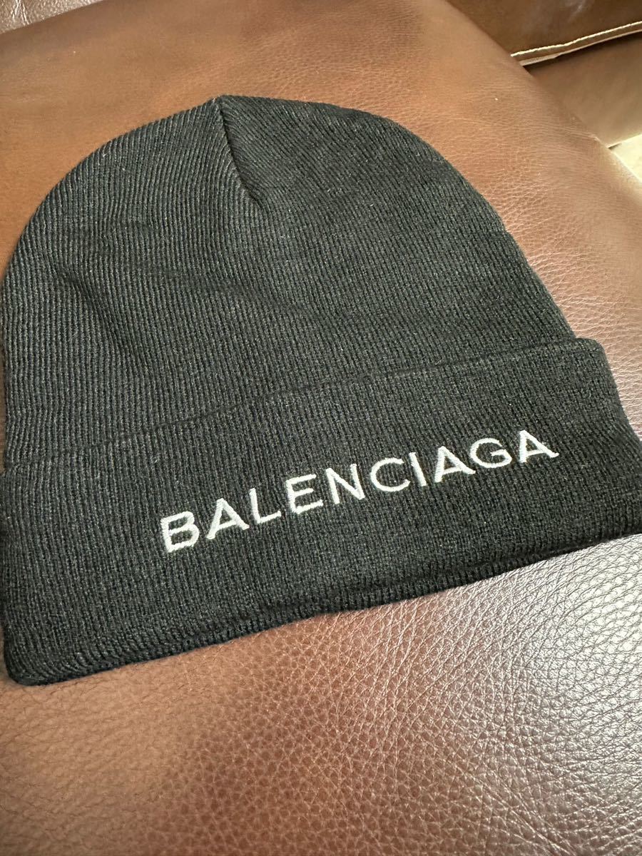 D7未使用 BALENCIAGA バレンシアガ ウール ニット帽 ビーニー ワッチ キャップ ブラックの画像2