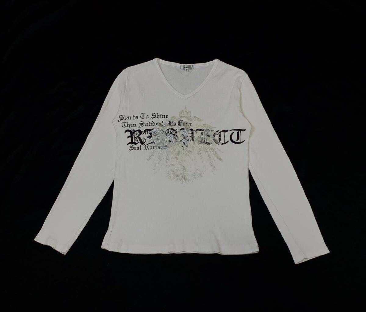 BENO homme // 長袖 テレコストライプ柄 プリント Vネック Tシャツ・カットソー (オフホワイト系) サイズ L_画像1