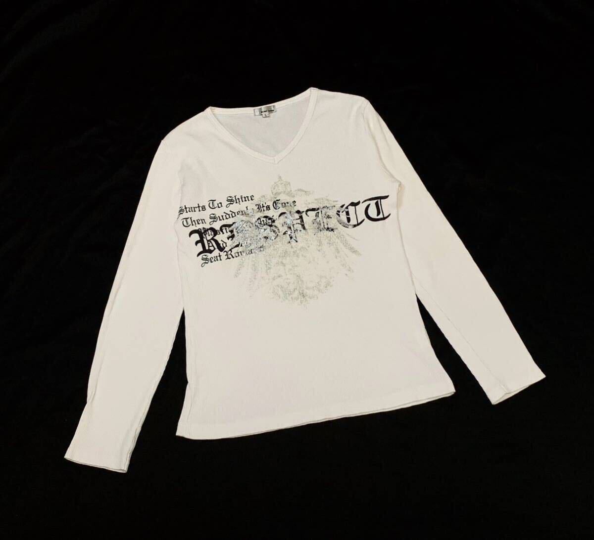 BENO homme // 長袖 テレコストライプ柄 プリント Vネック Tシャツ・カットソー (オフホワイト系) サイズ L_画像6