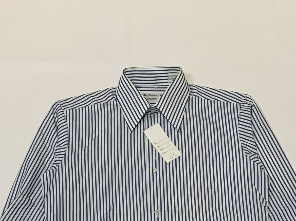 (未使用) CRANEARROW // 形態安定 長袖 ストライプ柄 シャツ・ワイシャツ (白×紺系)サイズ 38-78 (M)_画像3