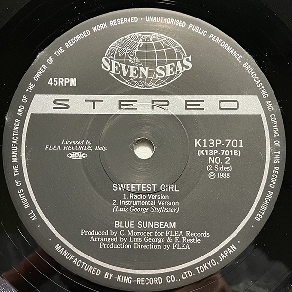 Blue Sunbeam / Sweetest Girl [Seven Seas K13P 701] 国内盤 日本盤 12インチ イタロディスコ ITALO-DISCOの画像4