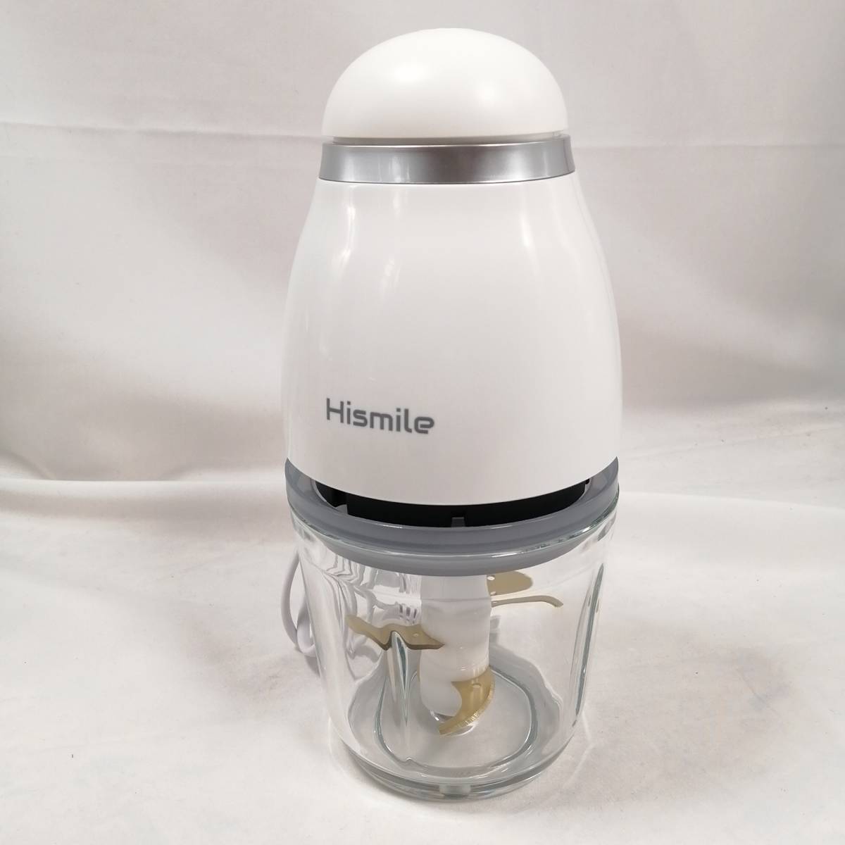 Hismile コンパクトフードプロセッサー 氷も砕ける ガラスカップと樹脂カップ二個付き チタンコートカッター HS-FP3M【ジャンク】a08400の画像1