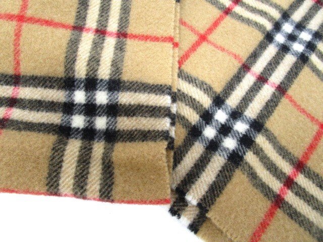 [即日発送]★良品★ BURBERRY LONDON バーバリー ノバチェック フリンジ付きマフラー LAMBSWOOL ラムズウール100% ベージュ系 331_画像5