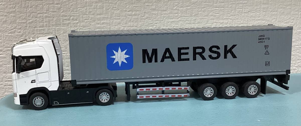 スカニア コンテナ トレーラー MAERSK ホワイト SCANIA 電池付 海上コンテナ 箱入り 送料無料_画像3