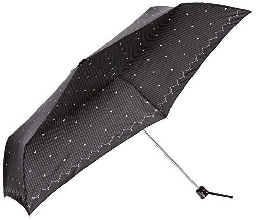 [ムーンバット] 雨傘 婦人折りたたみ傘 大きいサイズ ストライプ&ハート レディース ブラック 日本 親骨の長さ:60? 全長(収納時):約26?_画像1