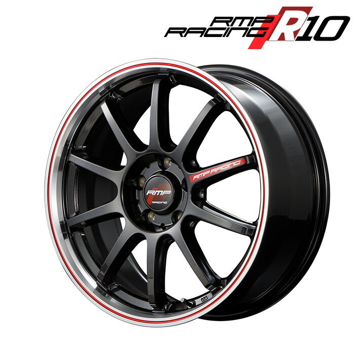 MID RMP RACING R10 (クリスタルブラック/リムポリッシュ+レッド) シビック FK8 アルミホイール 4本セット 18×8.5J 5H PCD120 +45_画像1