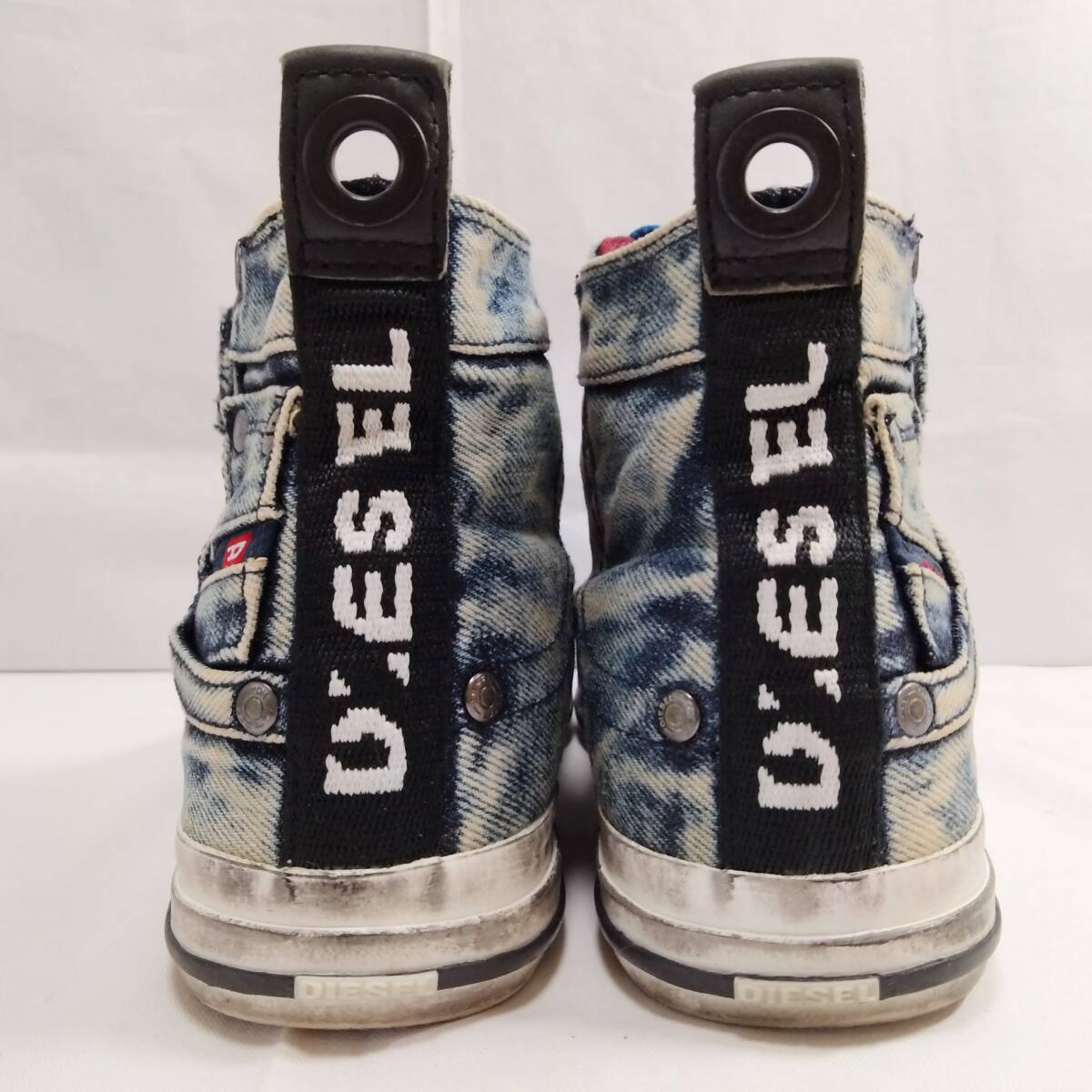 美品★DIESEL★24.0㎝ デニム ハイカットスニーカー ディーゼル レディース 青系 ブルー サイドジップ スニーカー 稀少 靴 M002_画像6