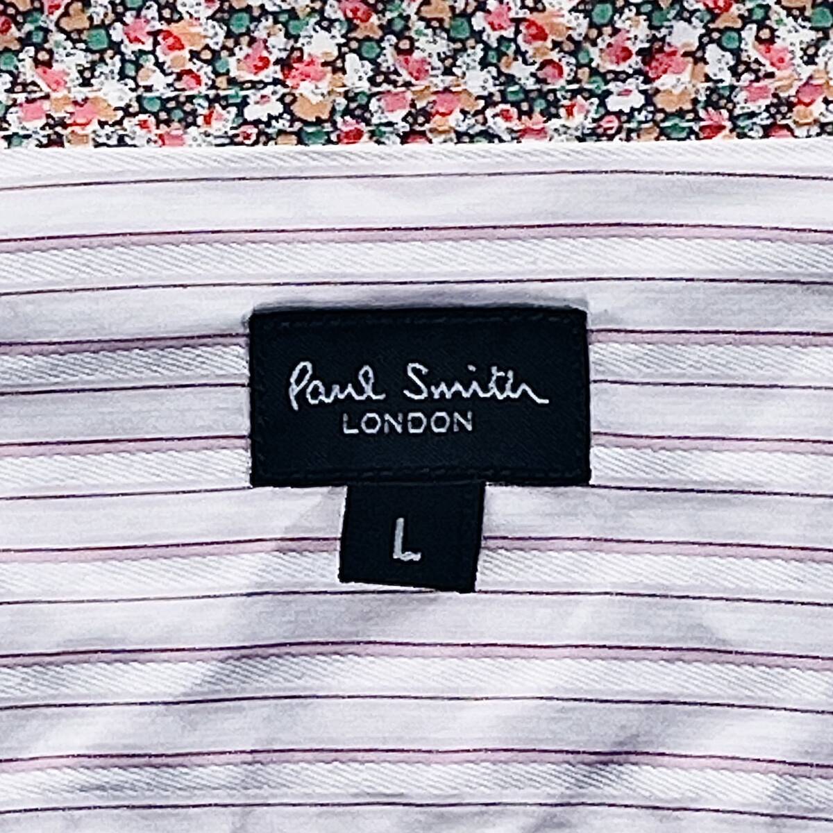 ★Paul Smith LONDON★Lサイズ ポールスミス ロンドン 長袖 シャツ メンズ ピンク ストライプ 花柄 トップス Yシャツ ビジネスシャツ Y068