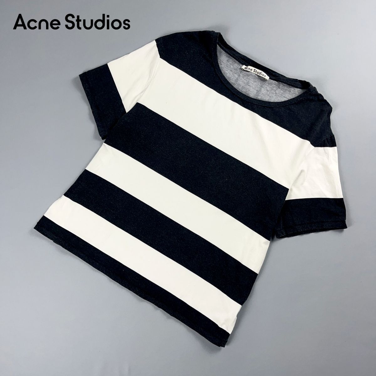 Acne Studios トゥモローランド ボーダー クルーネック 半袖Tシャツ カットソー トップス メンズ 白黒 サイズXXS*MC448_画像1