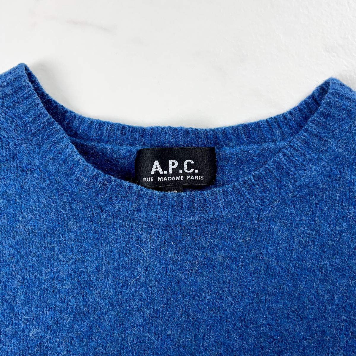  прекрасный товар A.P.C.a-*pe-*se- шерсть 100% круг воротник вязаный tops женский синий голубой размер XS*NC1004