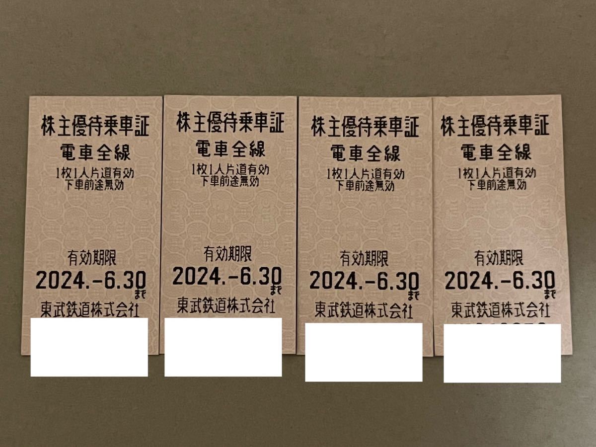 東武鉄道 株主優待乗車証 2024.-6.30まで ４枚セット 即決 送料無料_画像1