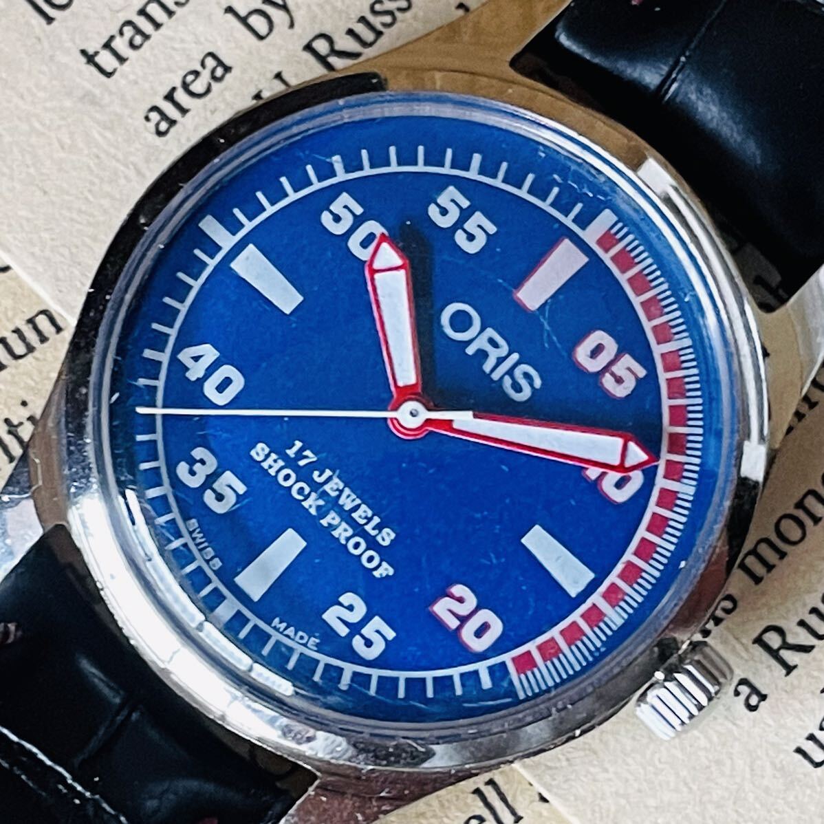 【1円スタート】■美品！カッコイイ■大人気/オリス/ORIS/手巻きメンズ腕時計/1970’sビンテージ/アンティークウォッチ/35㎜/青/ブルーの画像5