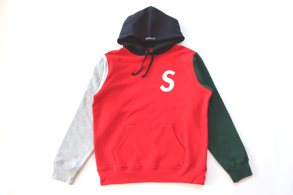 M размер!Supreme S Logo Colorblocked Hooded Sweatshirt Supreme цвет блок спортивная фуфайка Red красный 