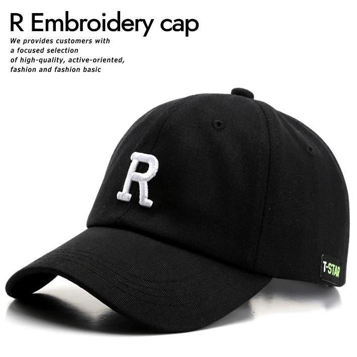キャップ 帽子 メンズ レディース R アール 刺繍 シンプル 新品 1円 スタート 9009978 B-1 ブラック_画像1