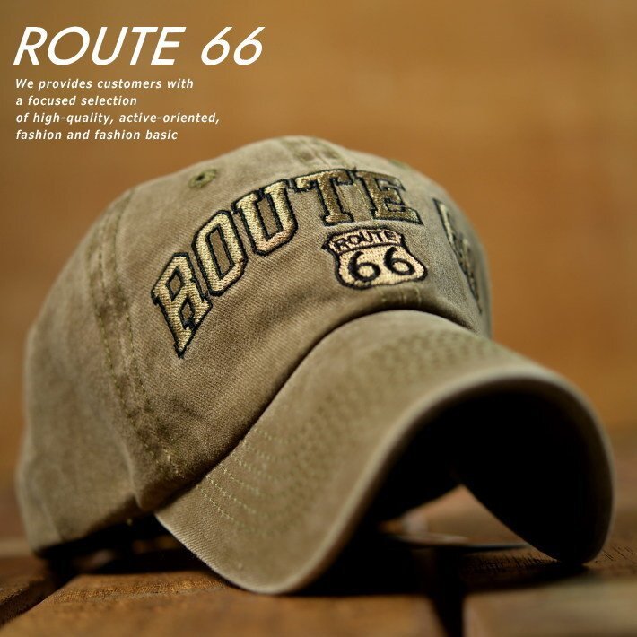 ROUTE66 Vintage ローキャップ キャップ メンズ レディース こなれ感 刺繍 7990351 9009978 R-1 カーキ 新品 1円 スタート_画像1