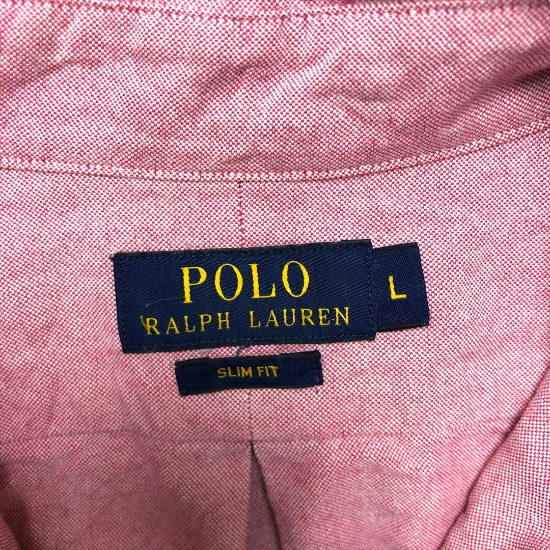 ポロ ラルフローレン シャツ 長袖 ピンク POLO Ralph Lauren 古着 メンズ L 刺繍ロゴ フルボタン_画像2