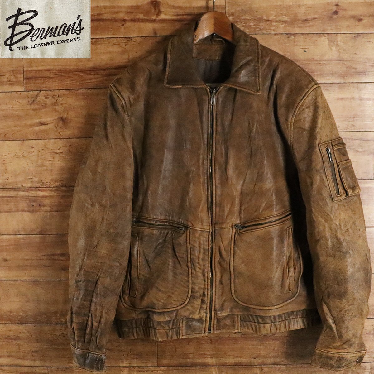 F2T/Y3.15-5 80s Vintage Bermans leather flight jacket original leather Pilot jacket 42 leather Jean leather jacket 
