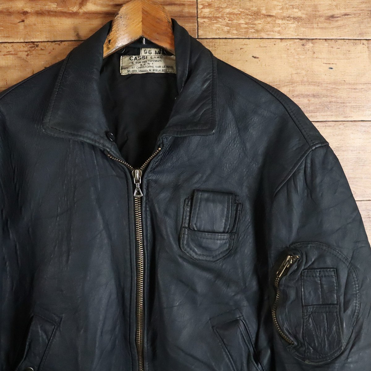 J2S/Y3.12-2 70s~ Vintage France made Pilot jacket original leather flight jacket ailee zipper euro Vintage 