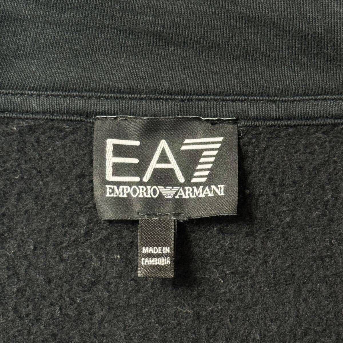 良品/M-L相当★アルマーニ/EMPORIO ARMANI 裏起毛フリース デカロゴ EA7 マルチ総柄 ジップパーカー フーデットジャケット メンズ 黒_画像9