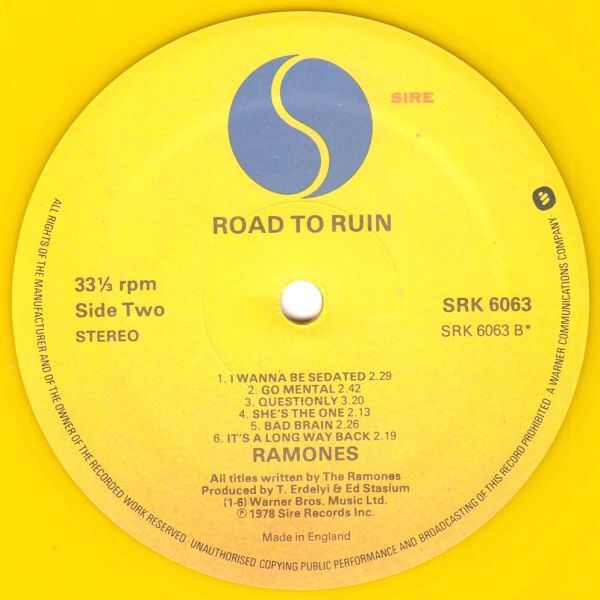 米 R&R、パンク ラモンズ LP Road To Ruin イエロービニル 1978年の画像7