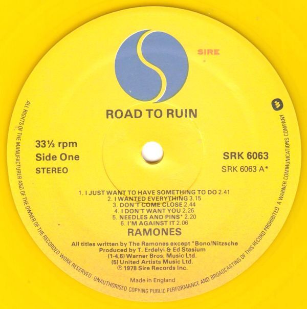 米 R&R、パンク ラモンズ LP Road To Ruin イエロービニル 1978年の画像6