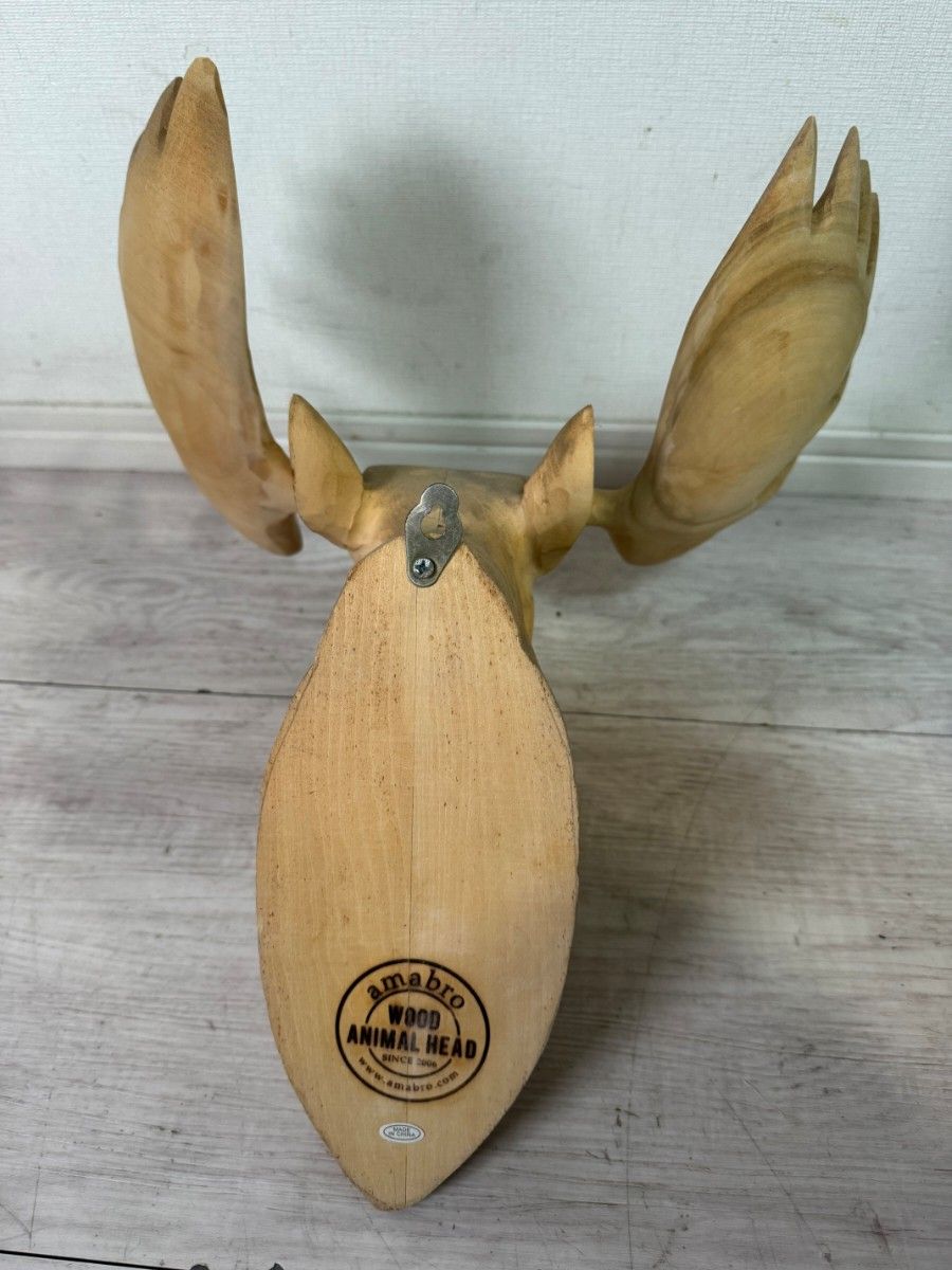 wood animal head ヘラジカ シカ 鹿 アニマルヘッド 頭 角 ウッド 木製 木彫り 壁掛け オブジェ トロフィー 