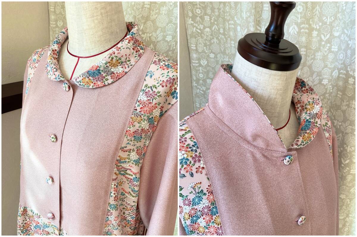 2wayワンピース Lサイズ 丸襟 花柄 ピンク 正絹 着物リメイク 2wayワンピース Lサイズ 丸襟 花柄 ピンク 正絹 着物リメイク