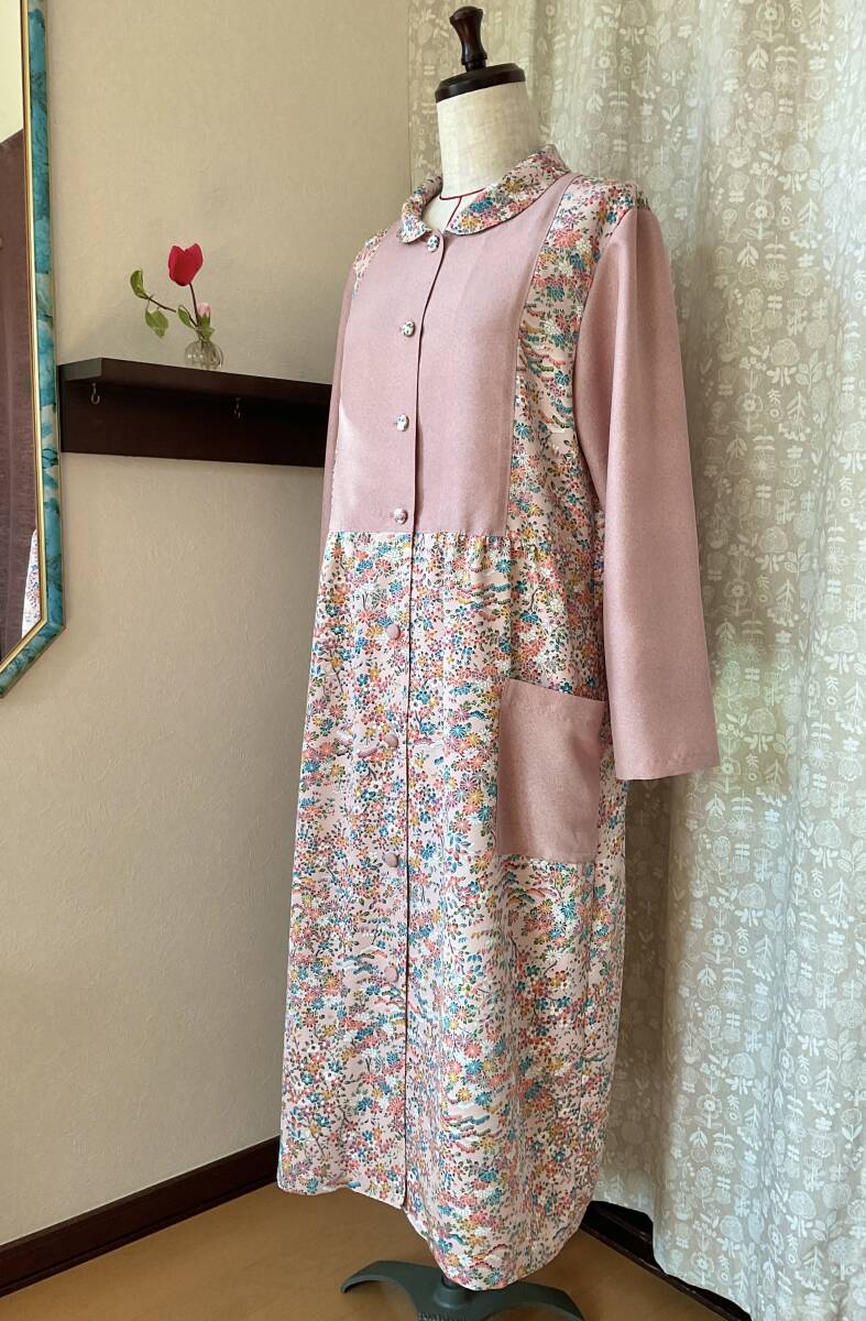 2wayワンピース Lサイズ 丸襟 花柄 ピンク 正絹 着物リメイク 2wayワンピース Lサイズ 丸襟 花柄 ピンク 正絹 着物リメイク