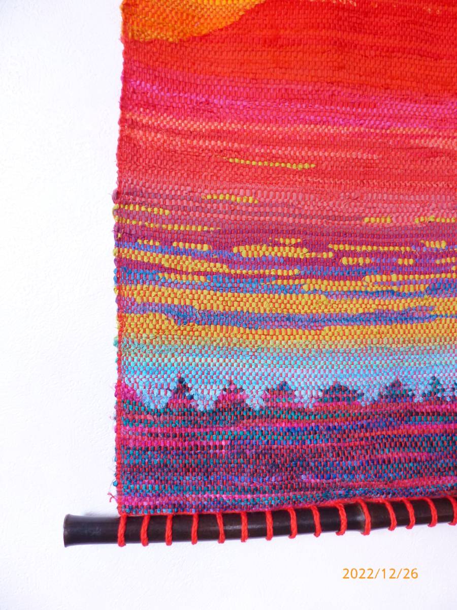 * red Fuji * Mt Fuji .. weave . woven tapestry kimono remake hand weave thing hand made 