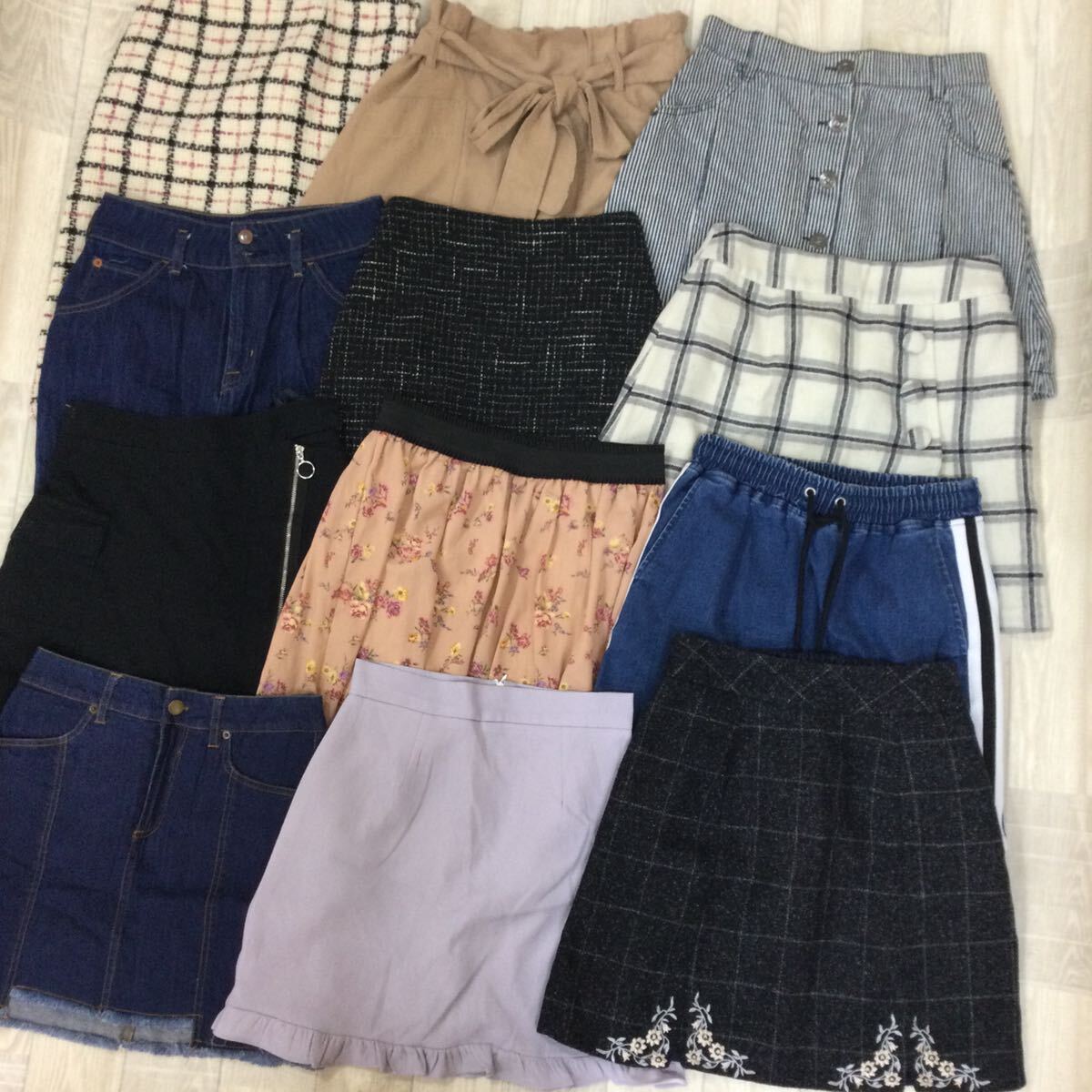A1350 miniskirt knees height skirt assortment remake, hand made also * 20 point set sale old clothes dealer 