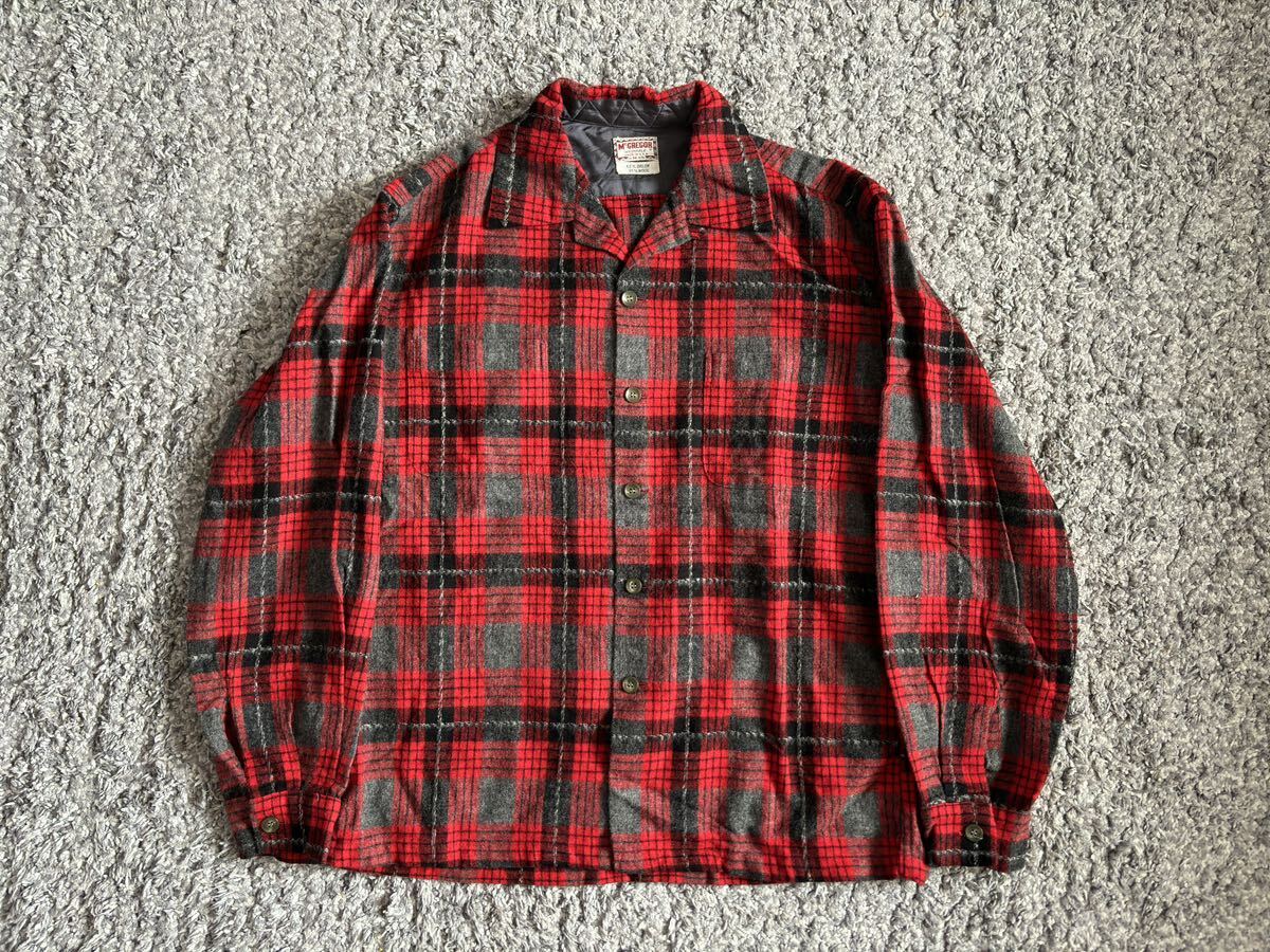 60s マクレガー USA製 開襟 ウールシャツ M ビンテージ ☆50s PENDLETON ralph lauren オープンカラー レーヨン オンブレ シャドーチェックの画像1