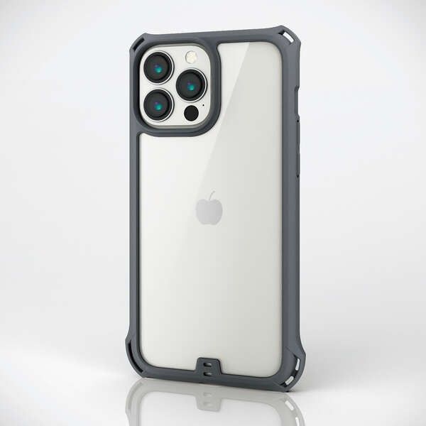 iPhone 13 Pro Max 画面保護3層構造液晶フィルム付属 ZEROSHOCK フレームカラーグレー 四つ角ダンパー設置